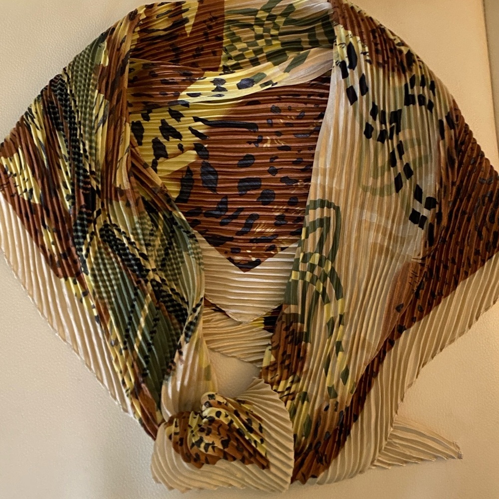 Vintage Assymetrical Plaid and Animal Print Crinkle Scarf